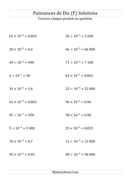Multiplication et division de nombres entiers par puissances négatives de dix (forme exposant) (F) page 2