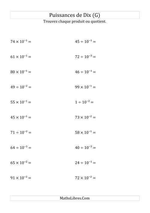 Multiplication et division de nombres entiers par puissances négatives de dix (forme exposant) (G)