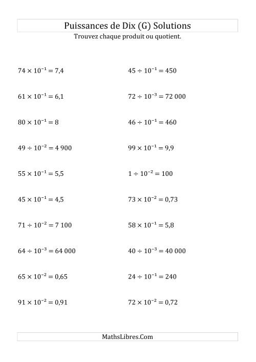 Multiplication et division de nombres entiers par puissances négatives de dix (forme exposant) (G) page 2