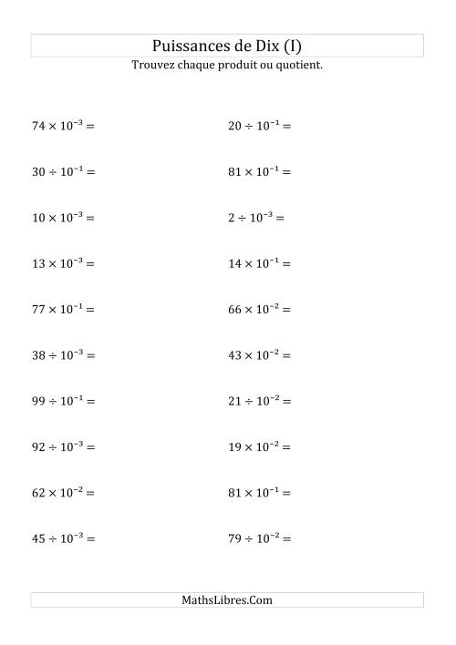 Multiplication et division de nombres entiers par puissances négatives de dix (forme exposant) (I)