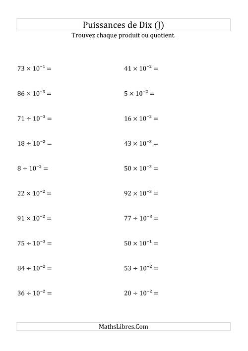 Multiplication et division de nombres entiers par puissances négatives de dix (forme exposant) (J)