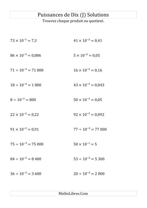 Multiplication et division de nombres entiers par puissances négatives de dix (forme exposant) (J) page 2