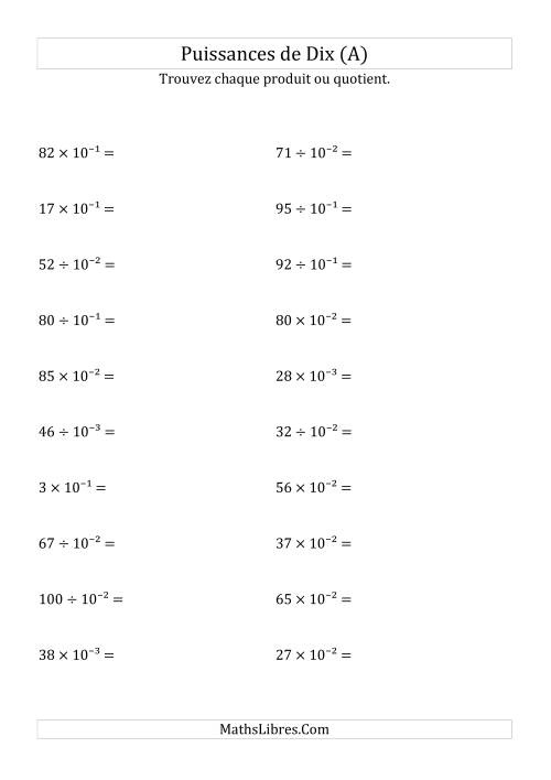 Multiplication et division de nombres entiers par puissances négatives de dix (forme exposant) (Tout)
