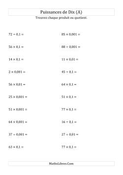 Multiplication et division de nombres entiers par puissances négatives de dix (forme standard)