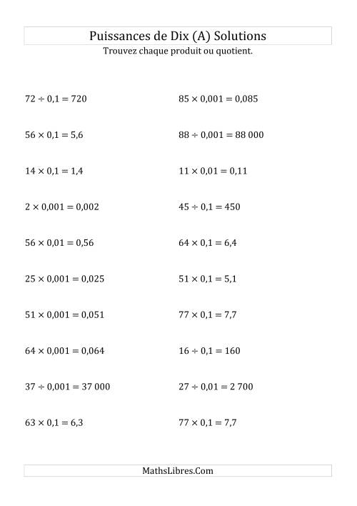 Multiplication et division de nombres entiers par puissances négatives de dix (forme standard) (A) page 2