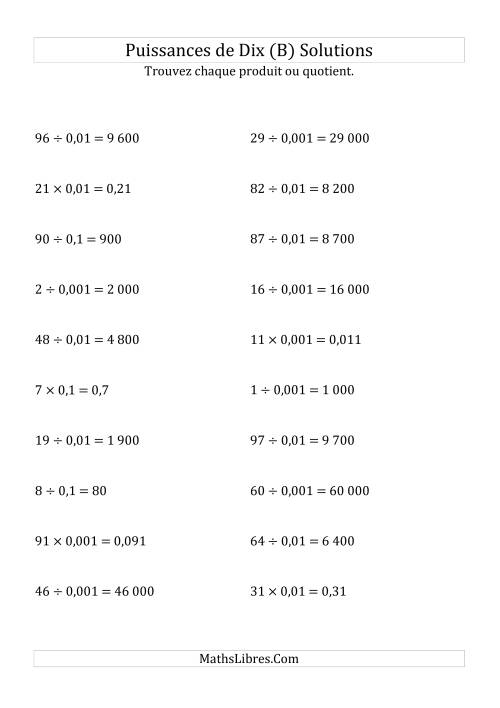 Multiplication et division de nombres entiers par puissances négatives de dix (forme standard) (B) page 2