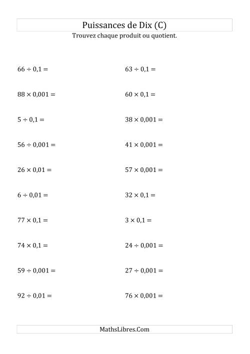 Multiplication et division de nombres entiers par puissances négatives de dix (forme standard) (C)