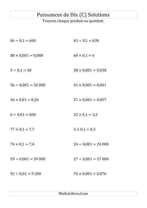 Multiplication et division de nombres entiers par puissances négatives de dix (forme standard) (C) page 2