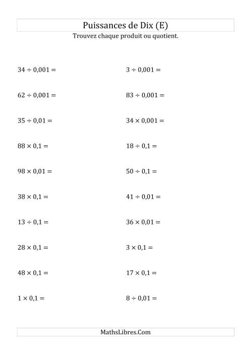 Multiplication et division de nombres entiers par puissances négatives de dix (forme standard) (E)