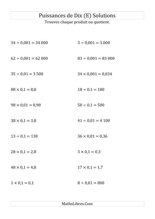 Multiplication et division de nombres entiers par puissances négatives de dix (forme standard) (E) page 2