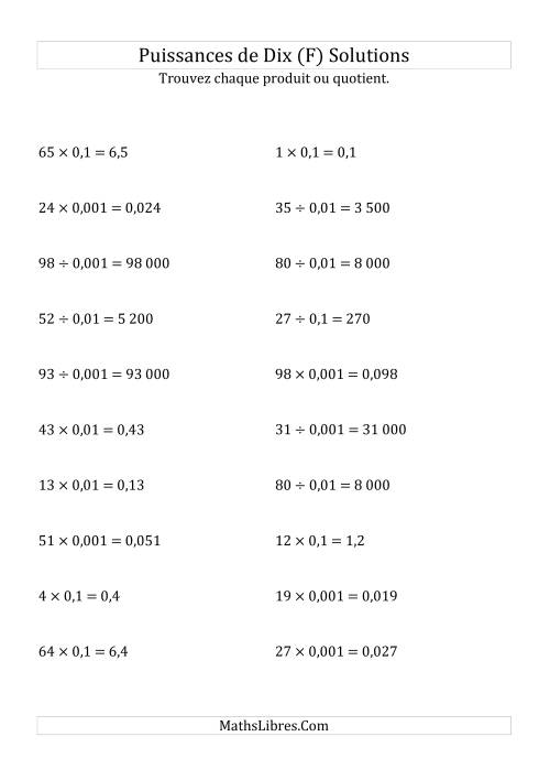 Multiplication et division de nombres entiers par puissances négatives de dix (forme standard) (F) page 2