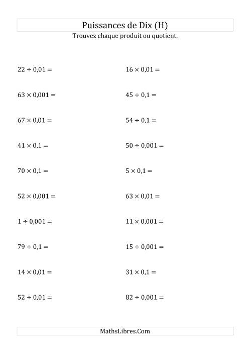 Multiplication et division de nombres entiers par puissances négatives de dix (forme standard) (H)