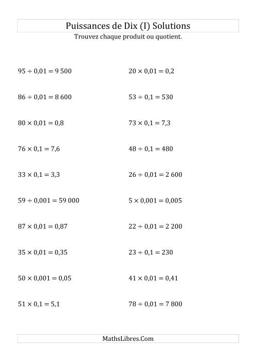Multiplication et division de nombres entiers par puissances négatives de dix (forme standard) (I) page 2