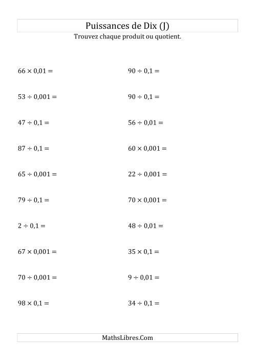 Multiplication et division de nombres entiers par puissances négatives de dix (forme standard) (J)