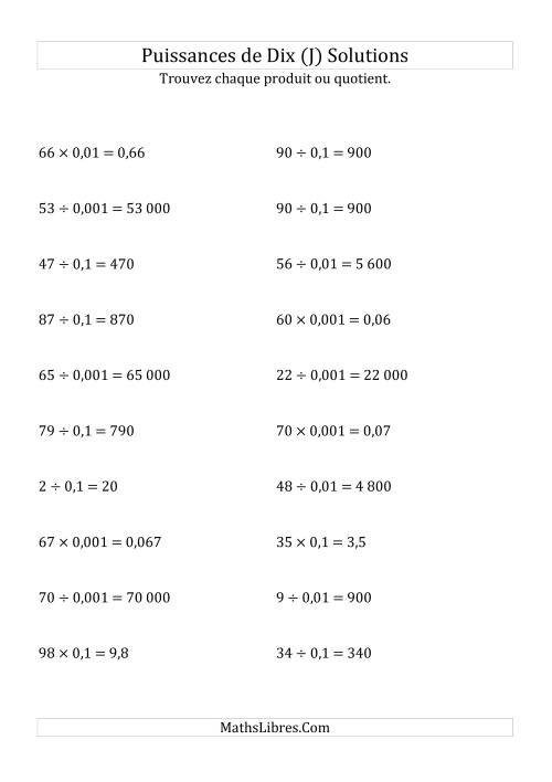 Multiplication et division de nombres entiers par puissances négatives de dix (forme standard) (J) page 2