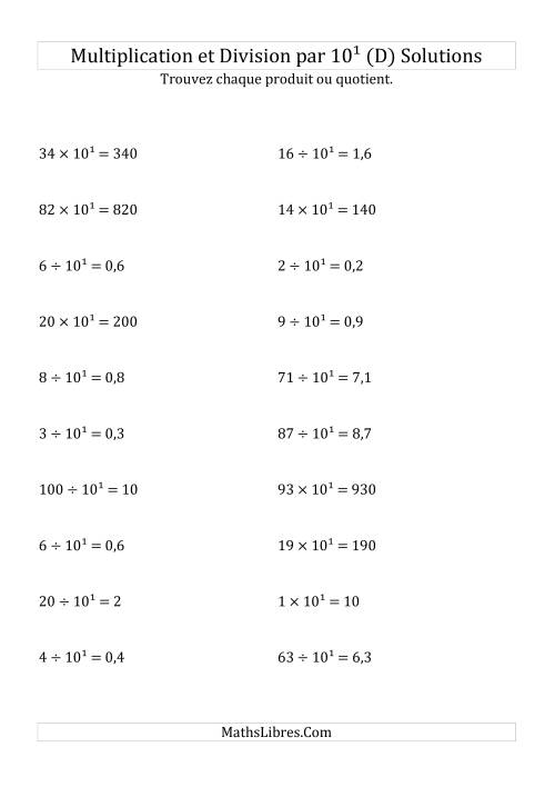 Multiplication et division de nombres entiers par 10<sup>1</sup> (D) page 2