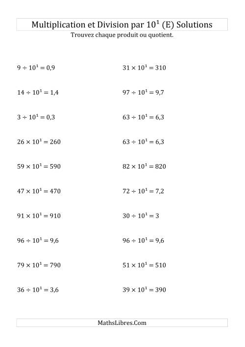 Multiplication et division de nombres entiers par 10<sup>1</sup> (E) page 2