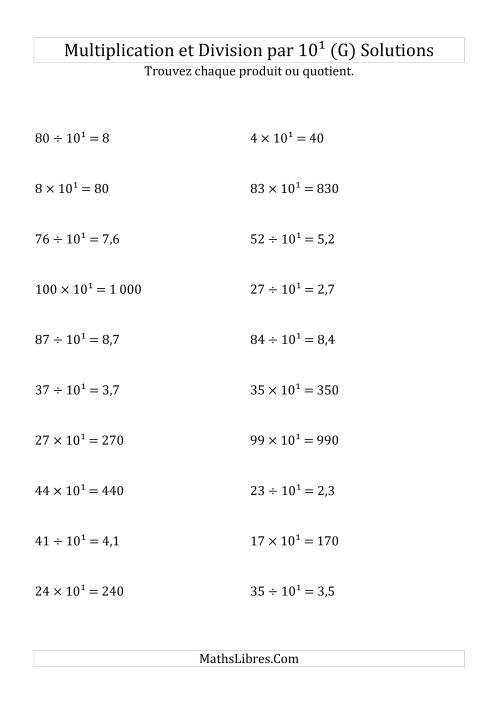 Multiplication et division de nombres entiers par 10<sup>1</sup> (G) page 2
