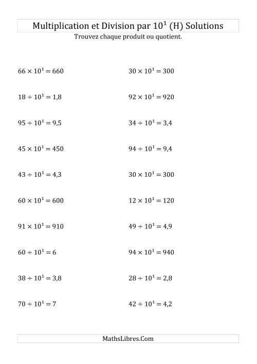 Multiplication et division de nombres entiers par 10<sup>1</sup> (H) page 2