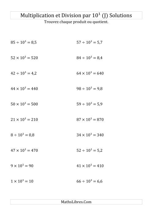 Multiplication et division de nombres entiers par 10<sup>1</sup> (J) page 2