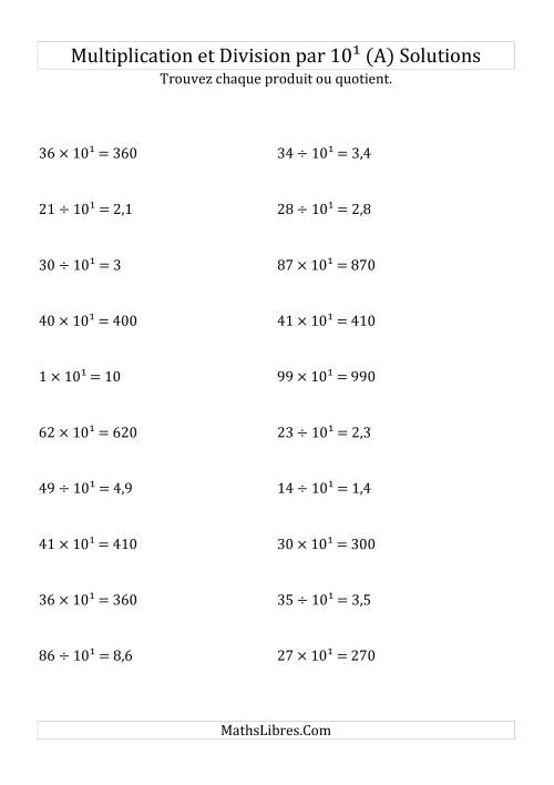 Multiplication et division de nombres entiers par 10<sup>1</sup> (Tout) page 2