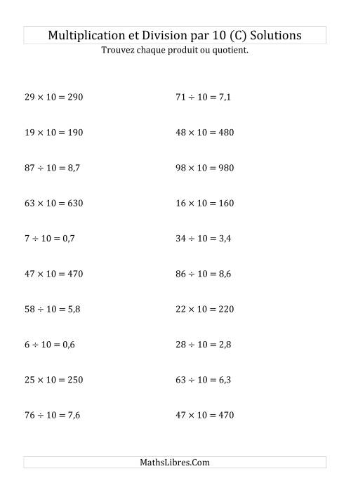 Multiplication et division de nombres entiers par 10 (C) page 2