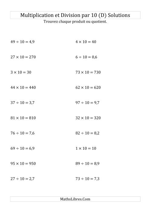 Multiplication et division de nombres entiers par 10 (D) page 2