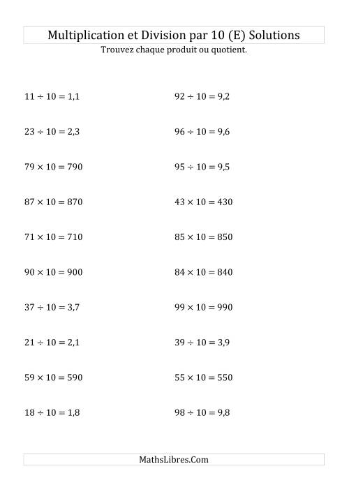 Multiplication et division de nombres entiers par 10 (E) page 2