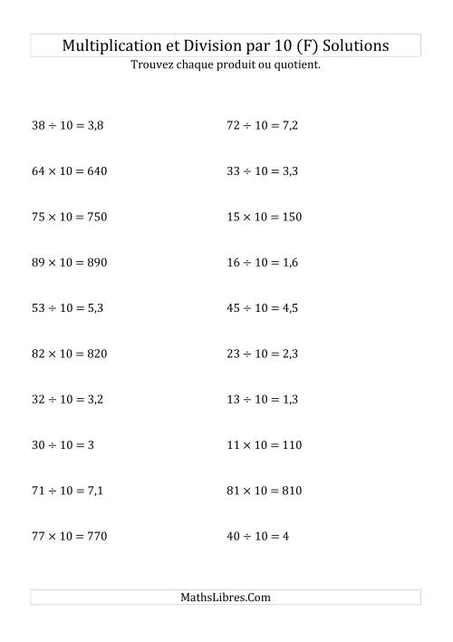 Multiplication et division de nombres entiers par 10 (F) page 2