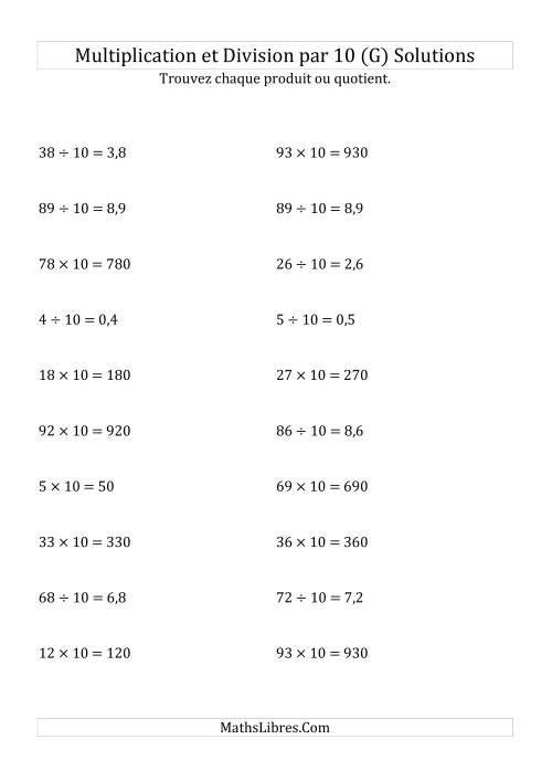 Multiplication et division de nombres entiers par 10 (G) page 2