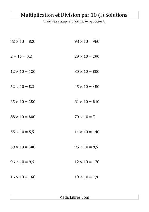 Multiplication et division de nombres entiers par 10 (I) page 2