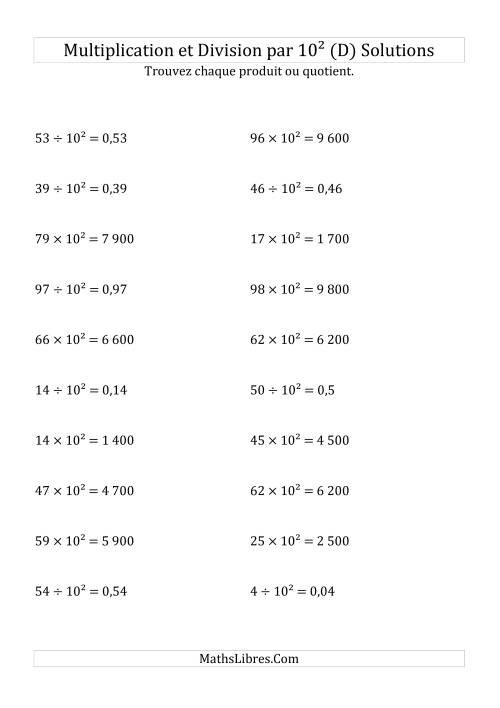 Multiplication et division de nombres entiers par 10<sup>2</sup> (D) page 2