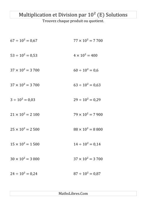 Multiplication et division de nombres entiers par 10<sup>2</sup> (E) page 2