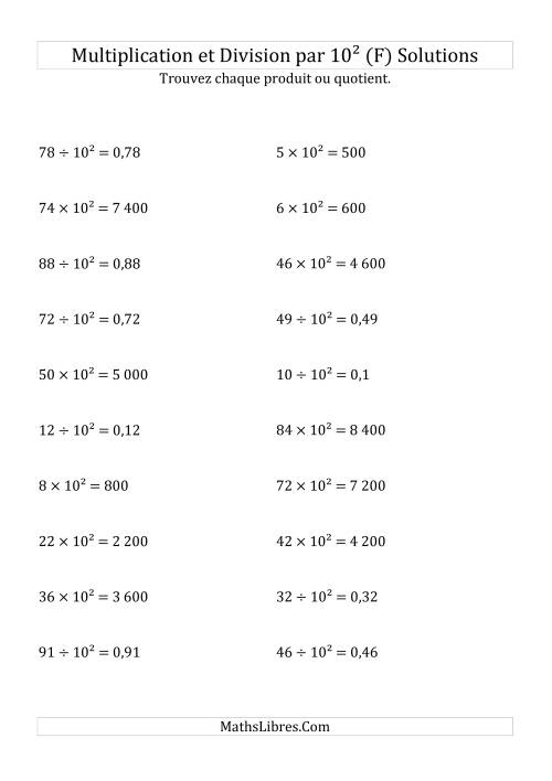 Multiplication et division de nombres entiers par 10<sup>2</sup> (F) page 2