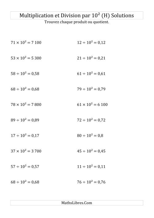 Multiplication et division de nombres entiers par 10<sup>2</sup> (H) page 2