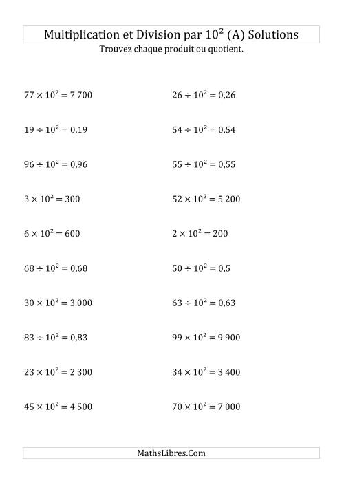 Multiplication et division de nombres entiers par 10<sup>2</sup> (Tout) page 2