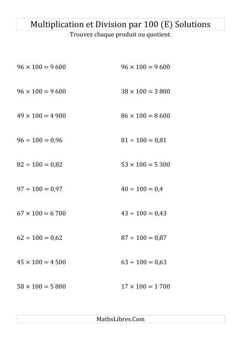 Multiplication et division de nombres entiers par 100 (E) page 2