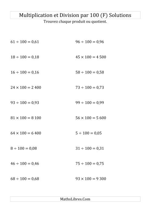 Multiplication et division de nombres entiers par 100 (F) page 2
