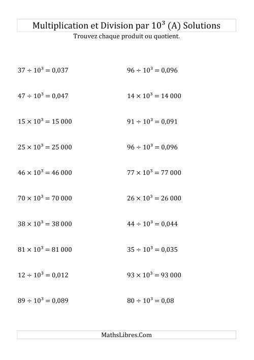 Multiplication et division de nombres entiers par 10<sup>3</sup> (A) page 2