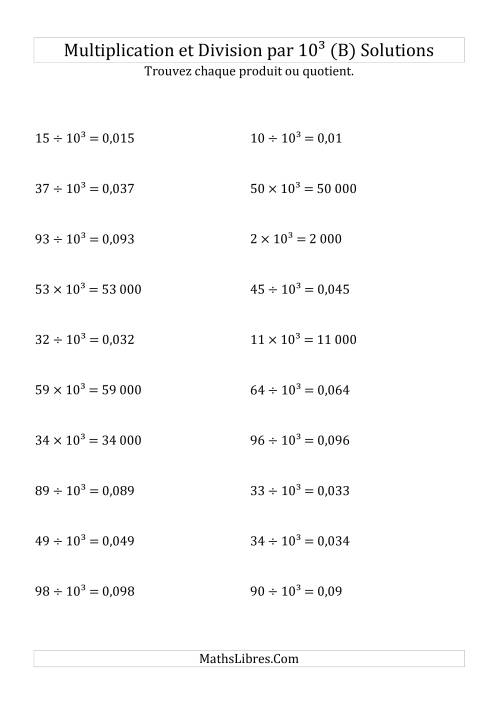 Multiplication et division de nombres entiers par 10<sup>3</sup> (B) page 2