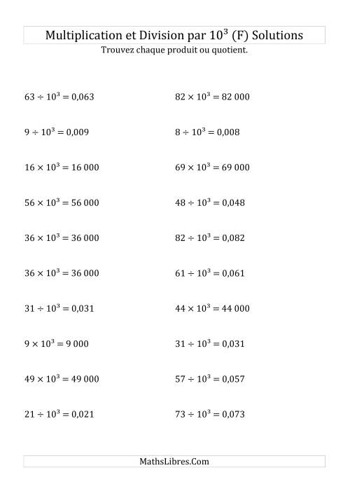 Multiplication et division de nombres entiers par 10<sup>3</sup> (F) page 2
