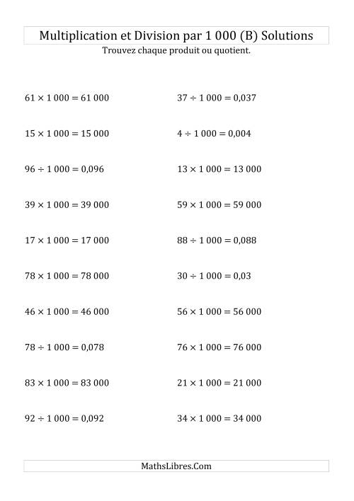 Multiplication et division de nombres entiers par 1000 (B) page 2