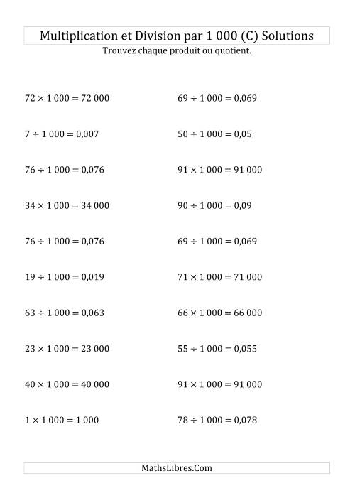 Multiplication et division de nombres entiers par 1000 (C) page 2