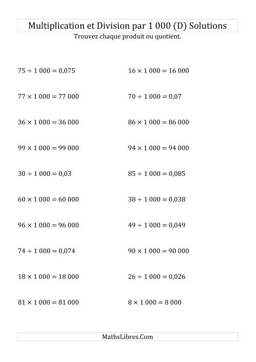 Multiplication et division de nombres entiers par 1000 (D) page 2