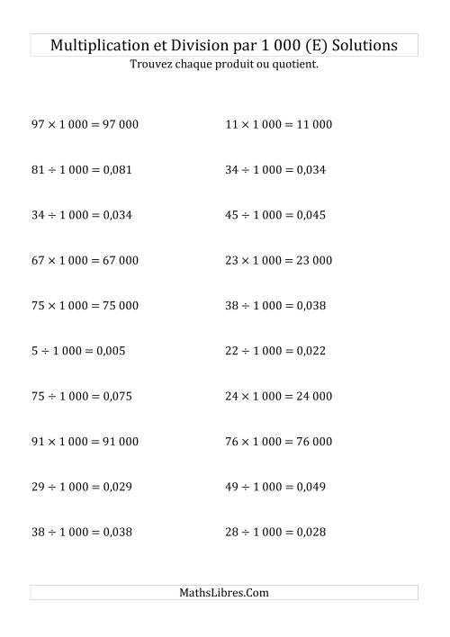 Multiplication et division de nombres entiers par 1000 (E) page 2