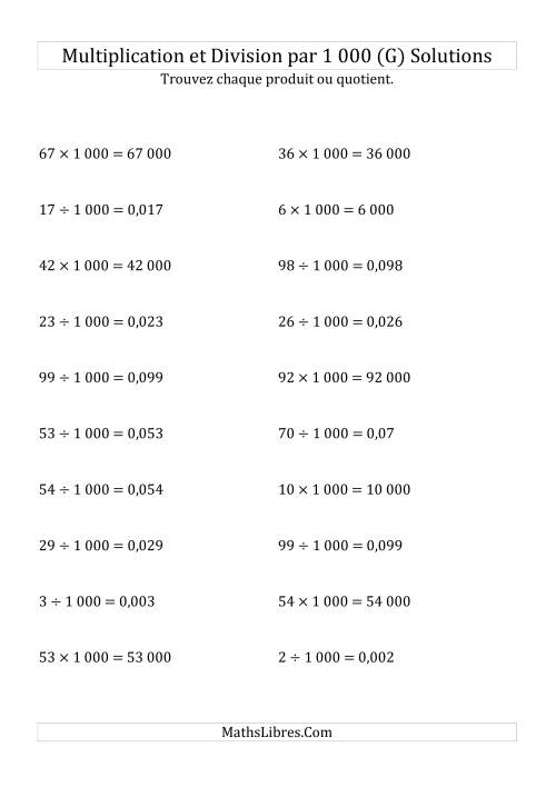 Multiplication et division de nombres entiers par 1000 (G) page 2