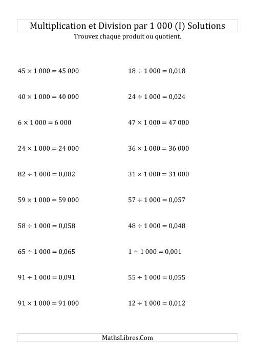 Multiplication et division de nombres entiers par 1000 (I) page 2