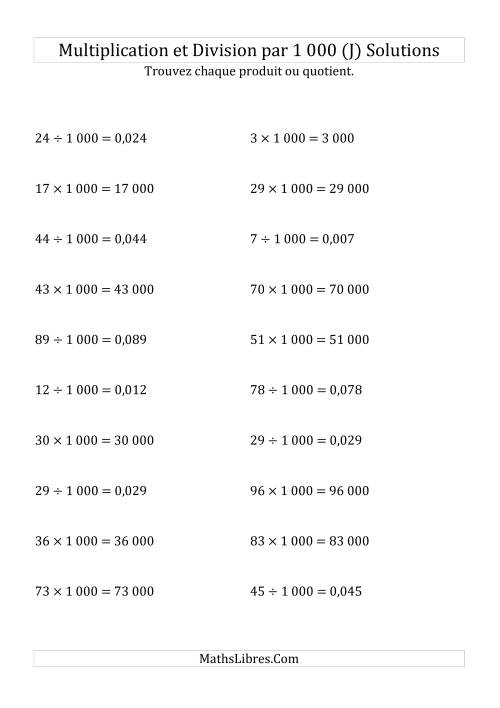 Multiplication et division de nombres entiers par 1000 (J) page 2