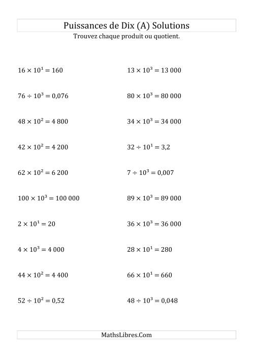 Multiplication et division de nombres entiers par puissances positives de dix (forme exposant) (A) page 2