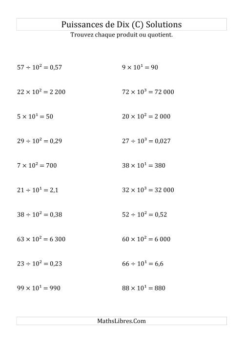 Multiplication et division de nombres entiers par puissances positives de dix (forme exposant) (C) page 2